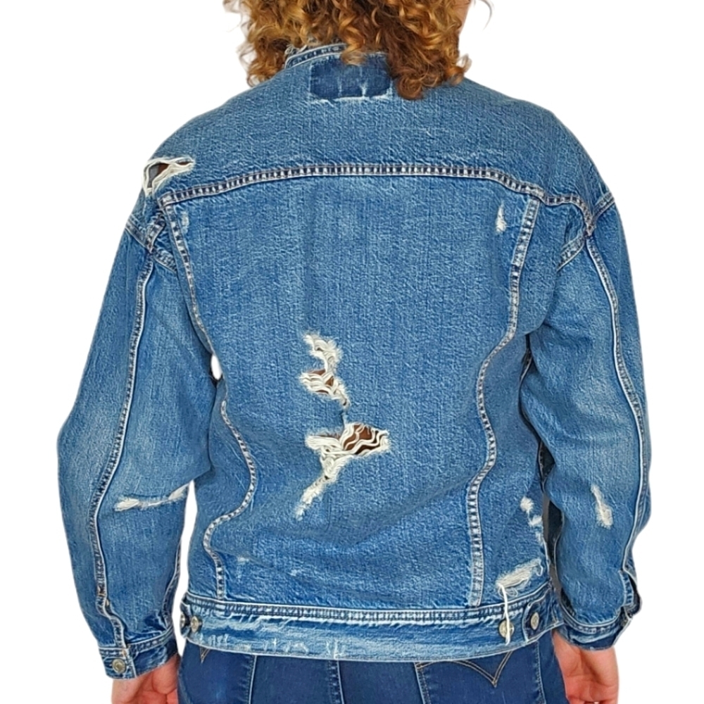 American Eagle Distressed Men's Jean Jacket Size Small Blue - Picture 7 of 7